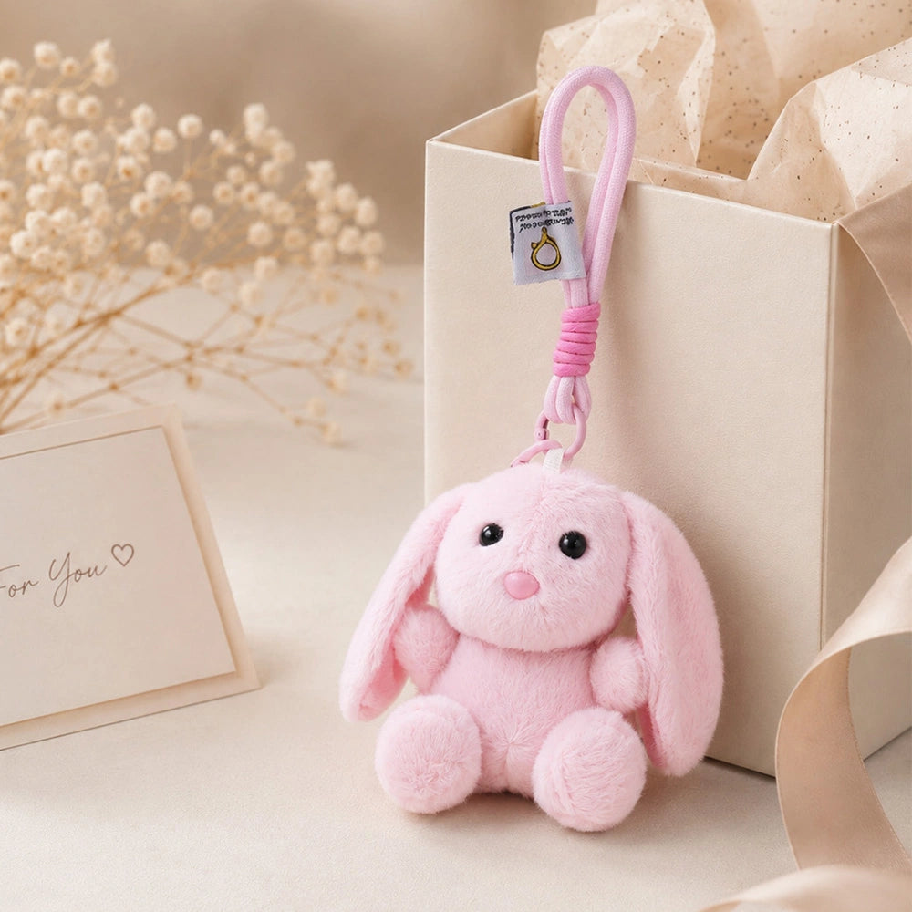 Pink Plush Bunny Keychain with Cord Loop