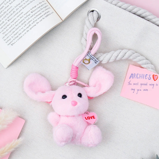 Pink Plush Bunny Keychain with Cord Loop