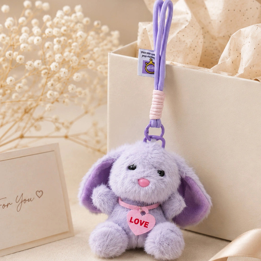Purple Plush Bunny Keychain with Heart Charm