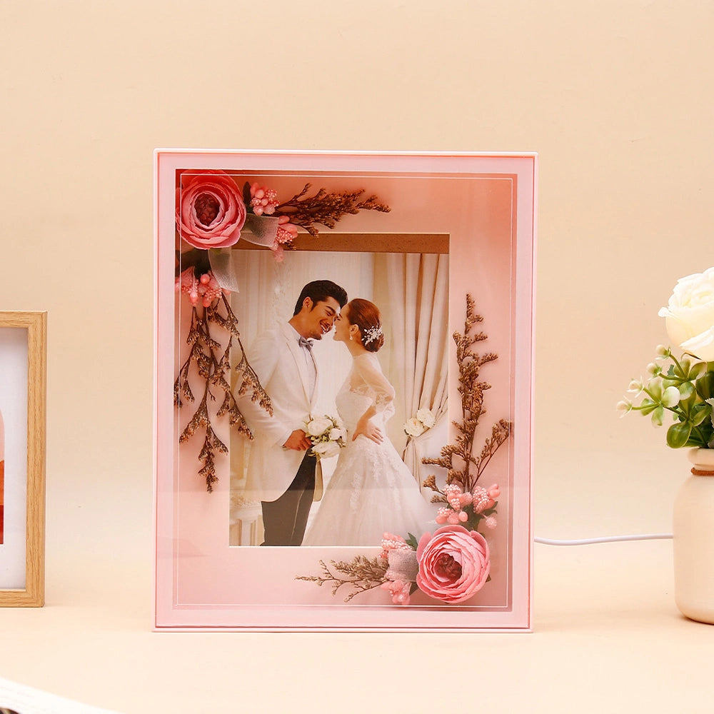 Pink LED Photo Frame with Floral Corners