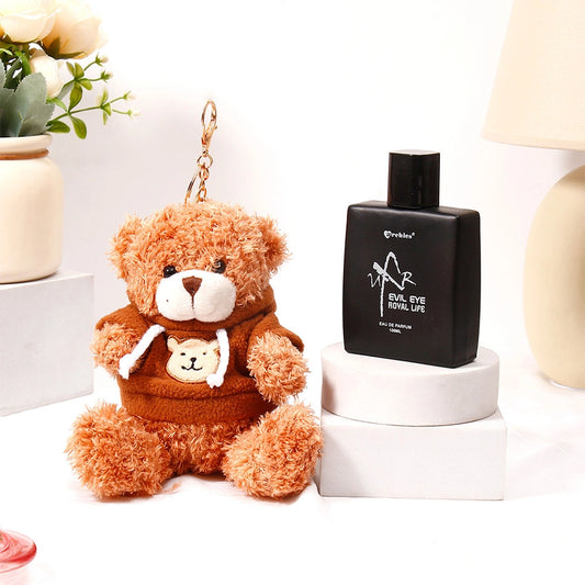 Light Brown Hoody Teddy Bear Keychain With Perfume