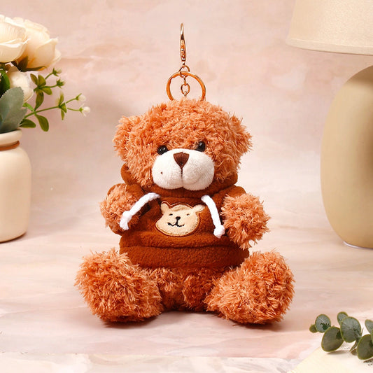 Dark Brown Hoody Teddy Bear Keychain 
