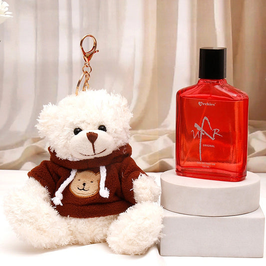 White Teddy Bear Keychain With Perfume