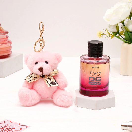 Pink Teddy Bear Keychain With Perfume