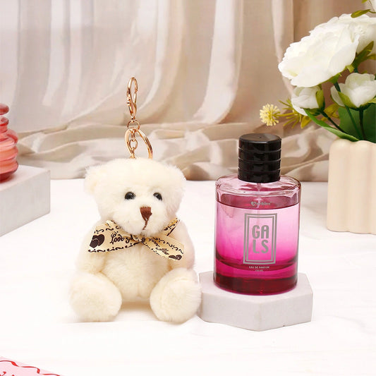 White Teddy Bear Keychain With Perfume