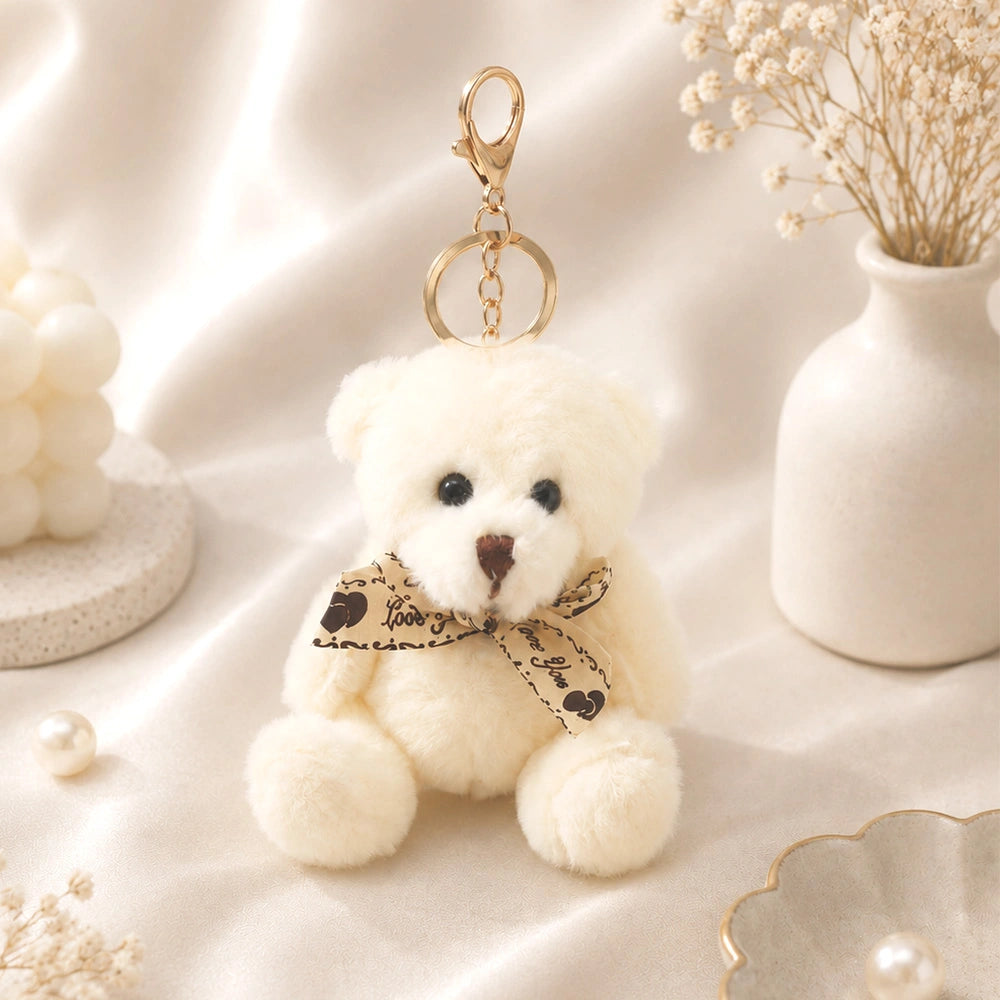 White Teddy Bear Keychain 