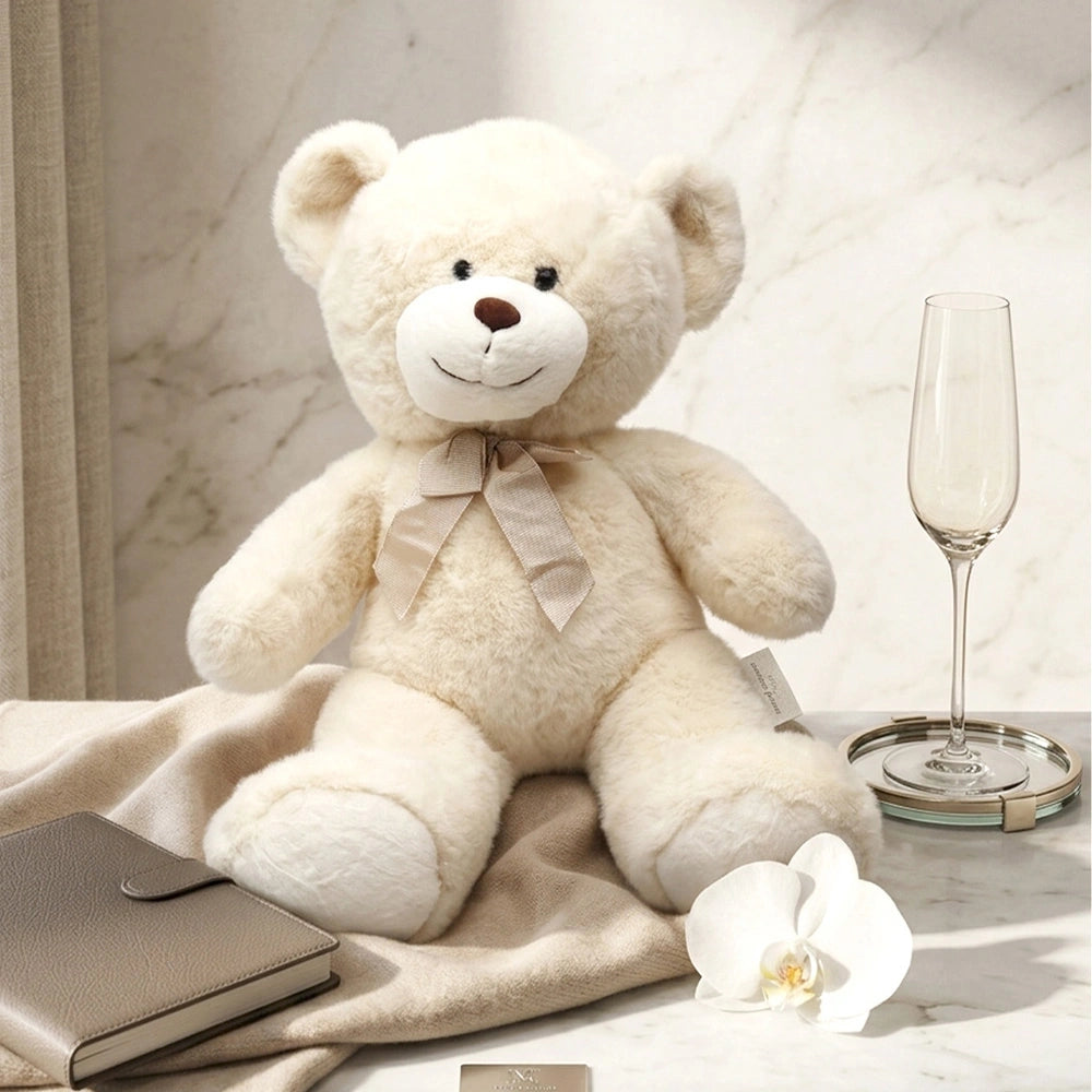 Off-white Teddy Bear Soft Toy with Bow - Large