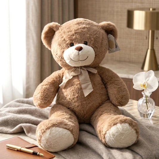 Brown Teddy Bear Soft Toy with Bow - Large