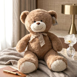 Brown Teddy Bear Soft Toy with Bow - Large