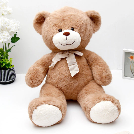Brown Teddy Bear Soft Toy with Bow - Large