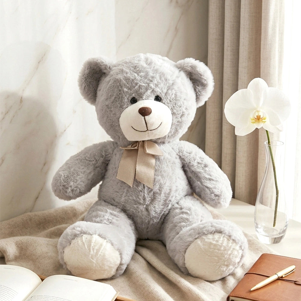 Grey Teddy Bear Soft Toy with Bow - Large