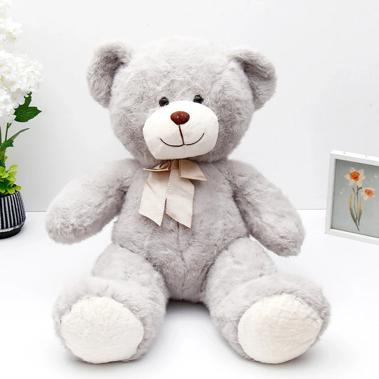 Grey Teddy Bear Soft Toy with Bow - Large