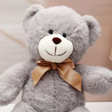 Grey Teddy Bear Soft Toy with Bow