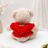 Beige Teddy Bear Soft Toy with Red Hoodie