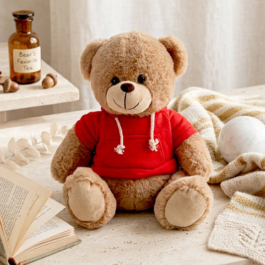 Brown Teddy Bear Soft Toy with Red Hoodie