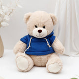 Beige Teddy Bear Soft Toy with Blue Hoodie