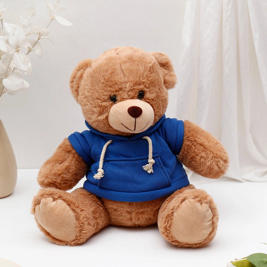 Brown Teddy Bear Soft Toy with Blue Hoodie