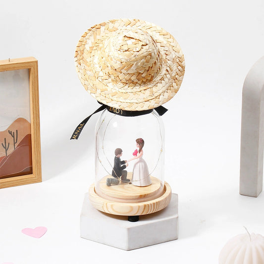 Archies Straw Hat Glass Dome Showpiece