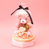 Archies Pink Teddy Bear with Peach Roses Glass Dome Showpiece