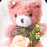 Archies Pink Teddy Bear with Peach Roses Glass Dome Showpiece