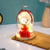 Archies White Teddy Bear with Red Roses Glass Dome Showpiece