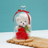 Archies White Teddy Bear with Red Roses Glass Dome Showpiece