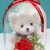 Archies White Teddy Bear with Red Roses Glass Dome Showpiece