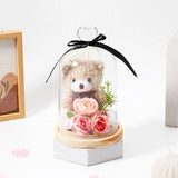 Archies Beige Teddy Bear with Pink Roses Glass Dome Showpiece