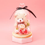 Archies Beige Teddy Bear with Pink Roses Glass Dome Showpiece