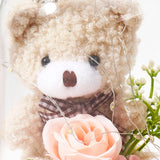 Archies Beige Teddy Bear with Pink Roses Glass Dome Showpiece
