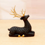 Set of 2 Deer Figurine with Textured Black and Gold Antlers