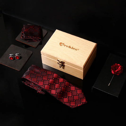 Maroon-Diamond-Lattice-Tie-Set