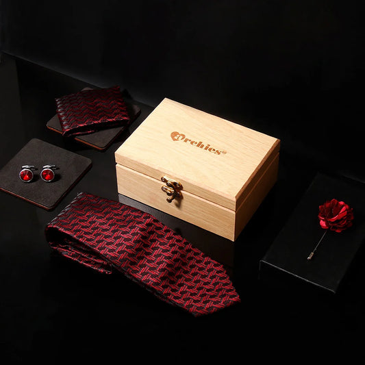 Red-and-Black-Weave-Tie-Set