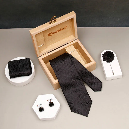Black-Textured-Triangle-Tie-Set