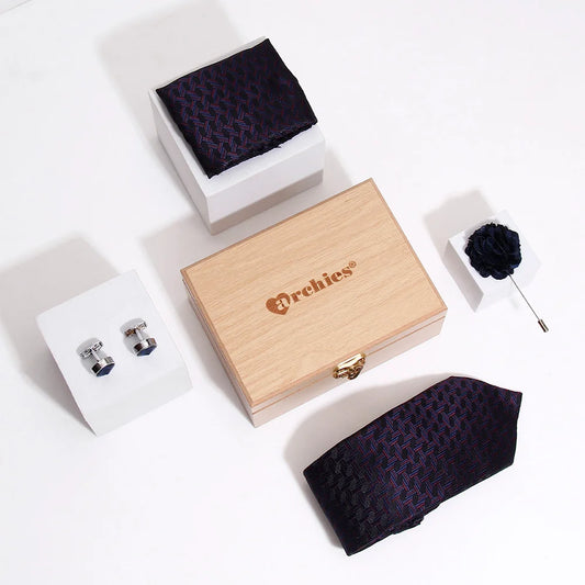 Navy-and-Maroon-Geometric-Weave-Tie-Set