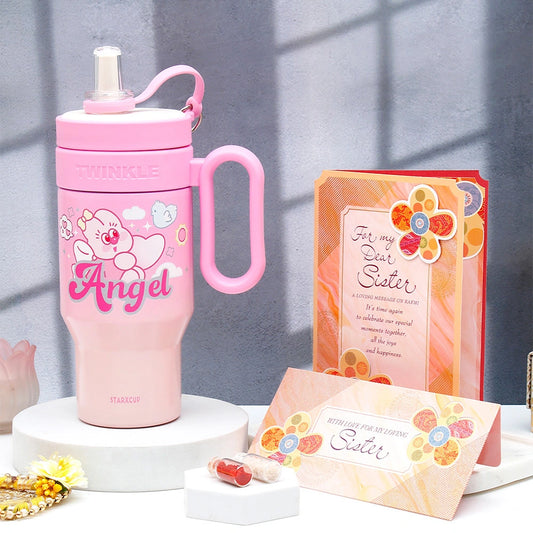 Twinkle Cartoon Tumbler & Sister Rakhi Card Gift Set