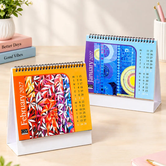 Pack Of 2 Multicolor Blue Geometric Art Desk Calendar 2027