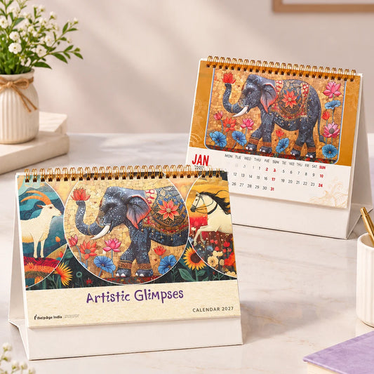Pack Of 2 Multicolor Artistic Glimpses Desk Calendar 2027