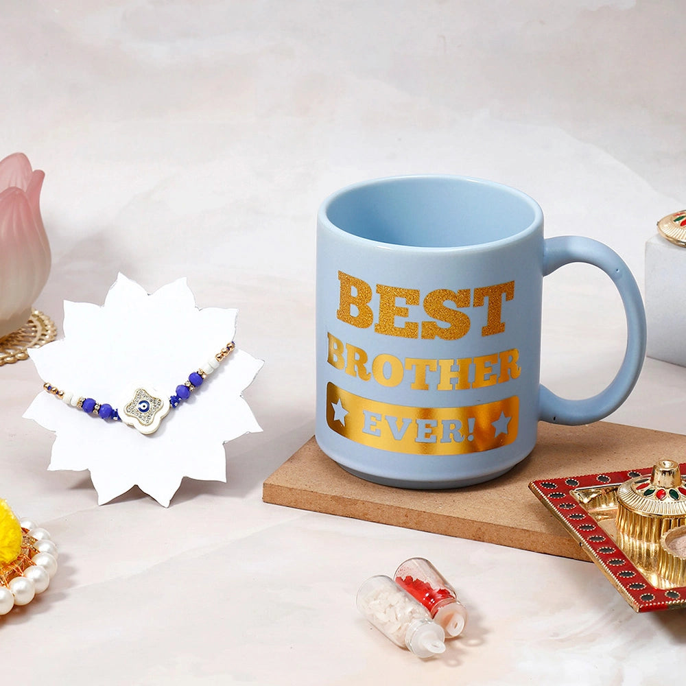 Rakhi for Brother Gift Set with Blue Mug - Evil Eye Rakhi, Raksha Bandhan Gift