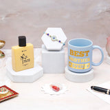 Turquoise Sunburst Evil Eye Rakhi & UXR Royal Life Perfume Mug Set