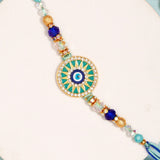 Turquoise Sunburst Evil Eye Rakhi & UXR Royal Life Perfume Mug Set