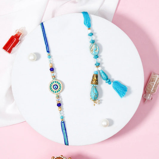 Evil Eye & Turquoise Cameo Tassel Rakhi