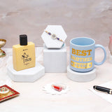 Ivory Flower Evil Eye Rakhi & UXR Royal Life Perfume Mug Set