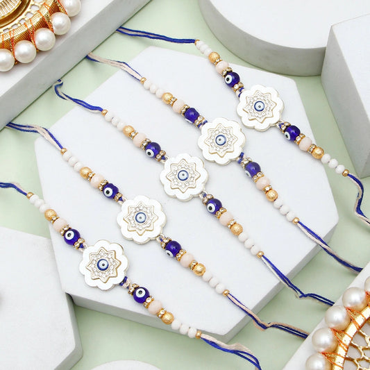 Pack Of 5 Evil Eye Floral Rakhi