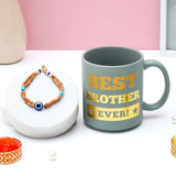 Premium Rakhi for Brother with Best Brother Mug - Wooden Evil Eye Rakhi Gift Set