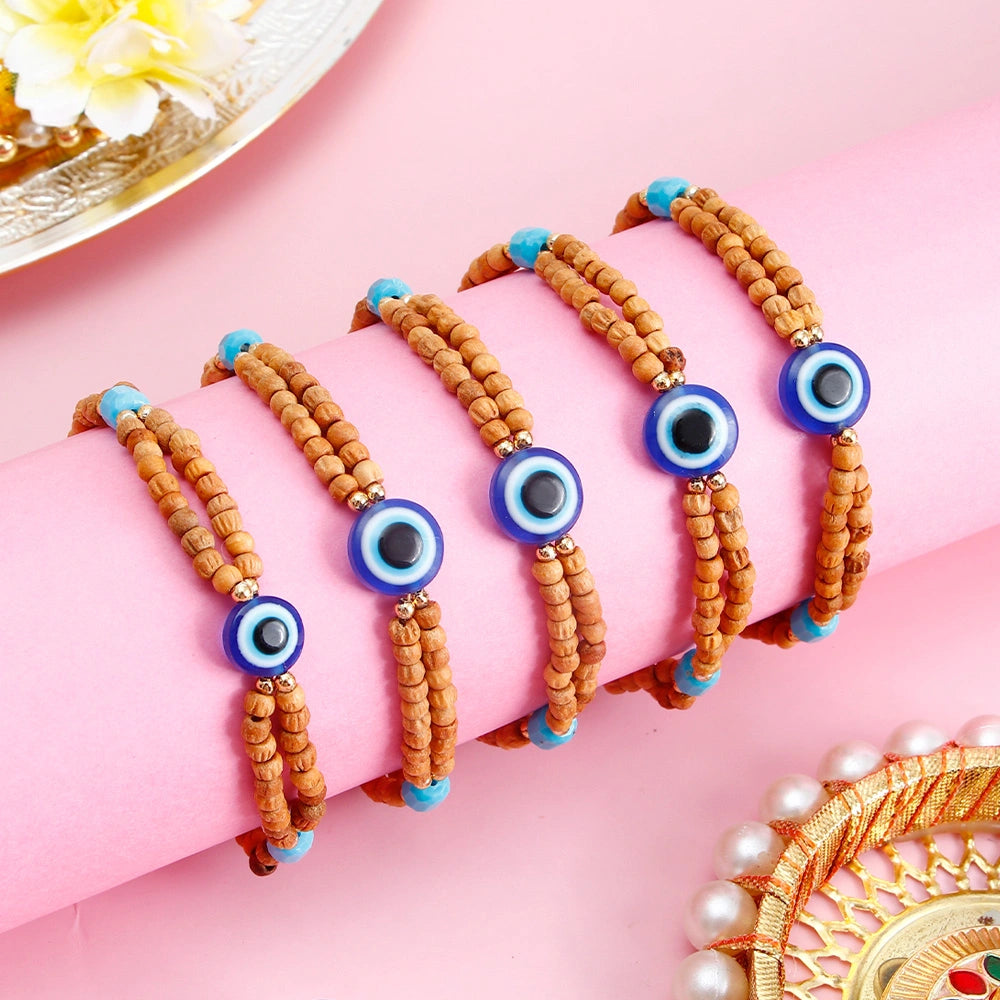 Pack Of 5 Evil Eye Adjustable Bracelet Rakhi