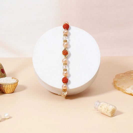 Rudraksha Pearl Beaded Rakhi & UXR Classic Oud Perfume Mug Set