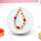 Rudraksha Rakhi for Brother with Green Mug - Pearl Rakhi Gift for Raksha Bandhan