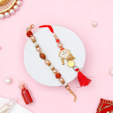 Rudraksha Pearl & Golden Charm Tassel Rakhi Set