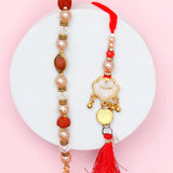 Rudraksha Pearl & Golden Charm Tassel Rakhi Set